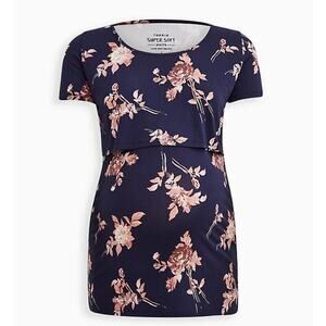 Torrid Maternity & Nursing Breastfeeding Super Soft Cozy Navy w Floral Print